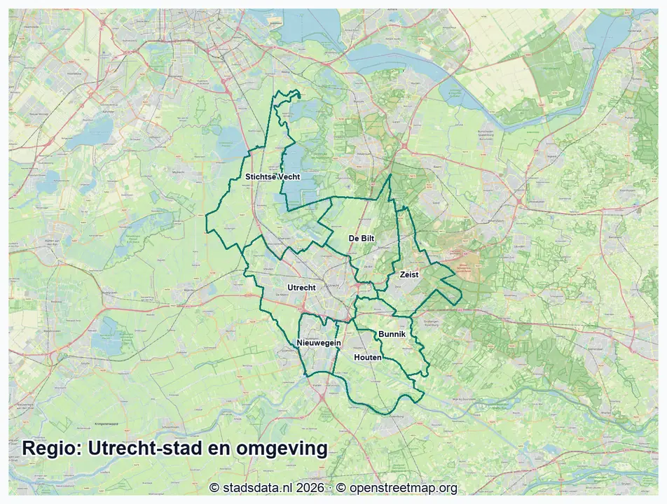 Kaart Utrecht-stad en omgeving